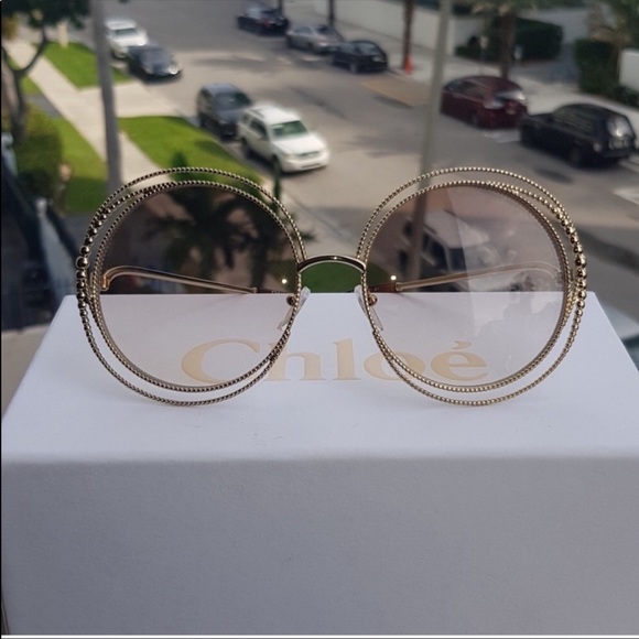 Chloe Carlina Oversized Round Gold Brown Sunglasses